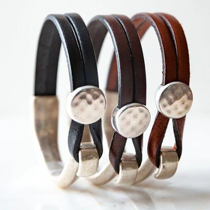 Wholesale Fashionable retro men's double-layer leather PU bracelet with spliced alloy creative bracelet
