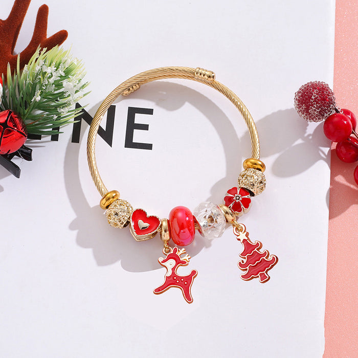 Wholesale Stainless Steel Christmas Deer Bell Pendant Bracelet Trendy Jewelry MOQ≥2