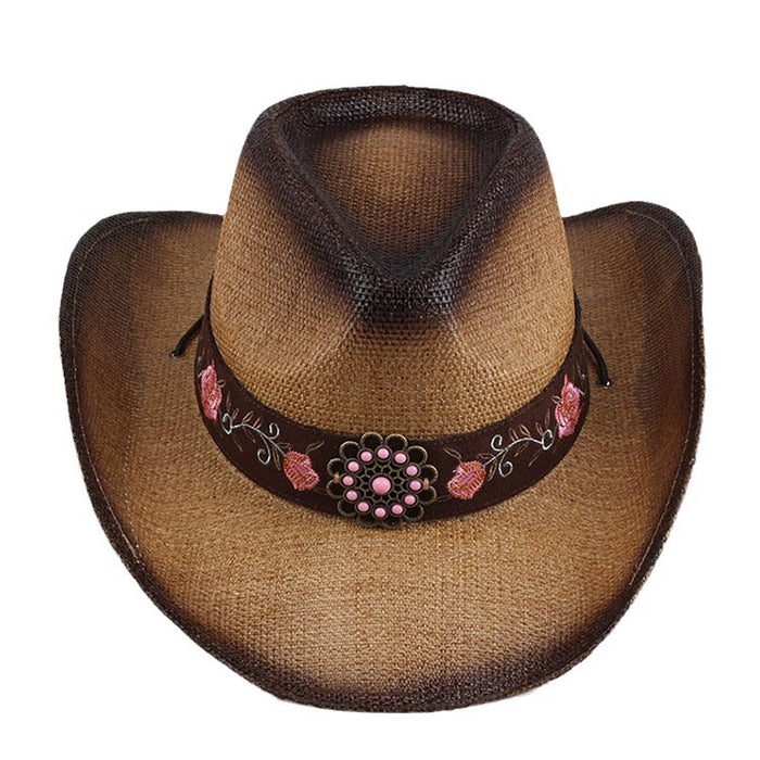 Wholesale Summer Straw Cowboy Hat Embroidery Breathable Sunshade JDC-FH-DG012