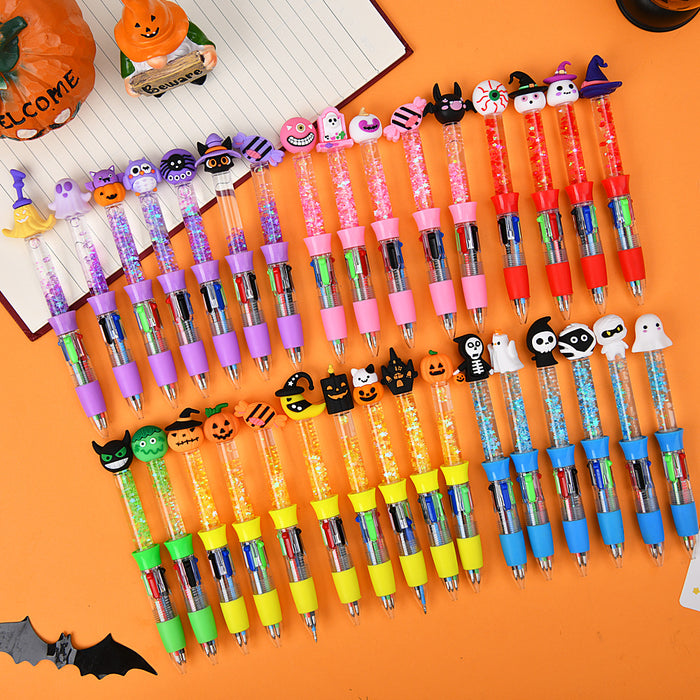 Wholesale Christmas cartoon quicksand four-color pen cute creative multi-color ballpoint pen color press pen student stationery