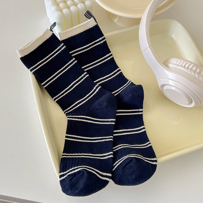 Wholesale Mid length socks, pure cotton pile socks, contrasting stripes, sweat absorbing socks