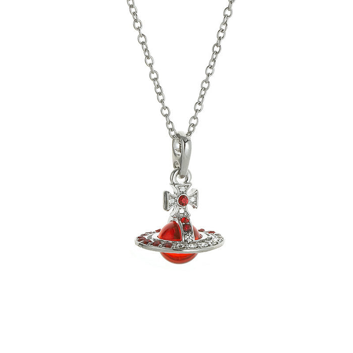 Wholesale Super sparkly Saturn gradient full diamond 3D stainless steel necklace