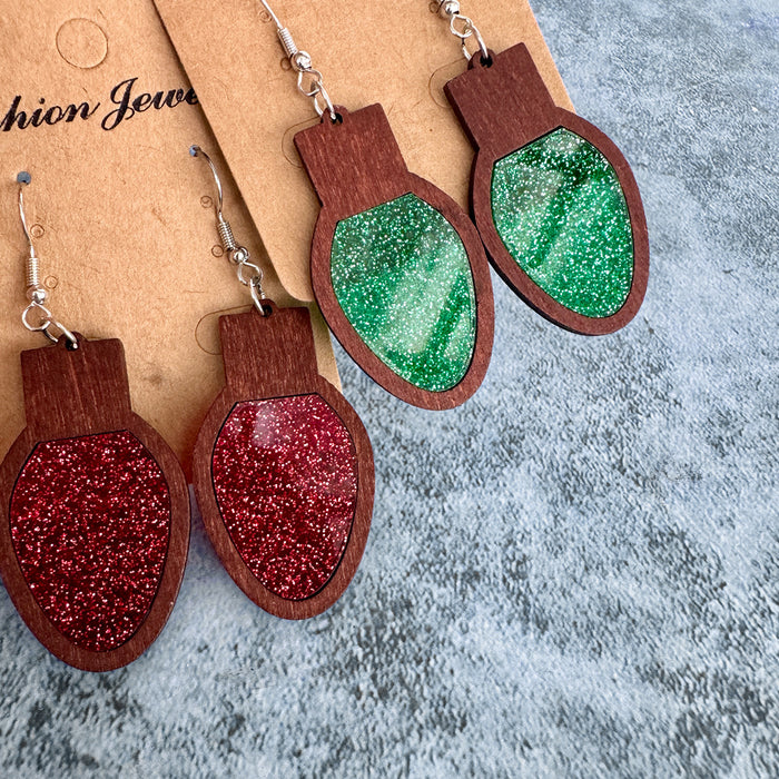 Wholesale Christmas lights acrylic earrings wood inlay flash multi-color earrings