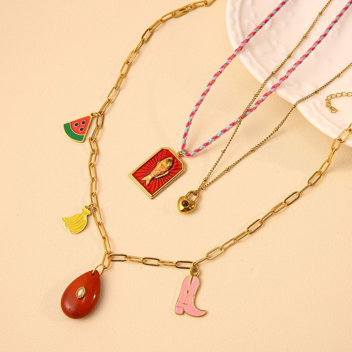 Wholesale Fashionable and simple stainless steel oil dripping necklace with personalized matching and natural stone pendant color preservation wholesale