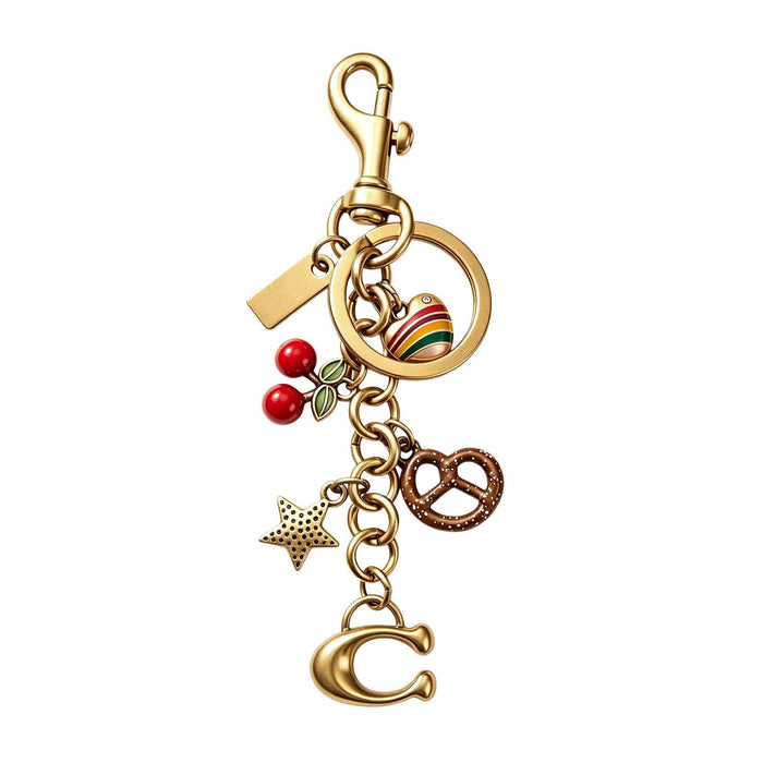 Wholesale Retro Sweet Style Alloy Pretzel Star Pendant Bag Charm Keychain Electroplated Gold Car Key Accessory