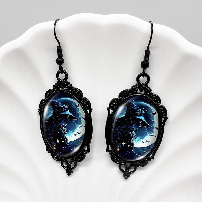 Wholesale  Black Crow Skull Oval Lace Earrings Witch Earrings Pumpkin Black Cat Moon Earrings