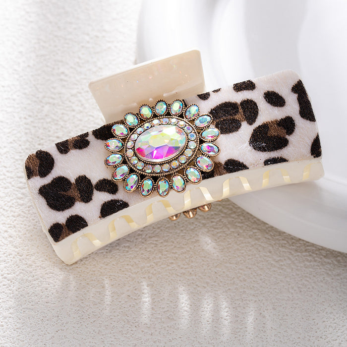 Wholesale Bohemian Turquoise Western Grabber Retro Leopard Sequin Leather Ethnic Style Shark Clip