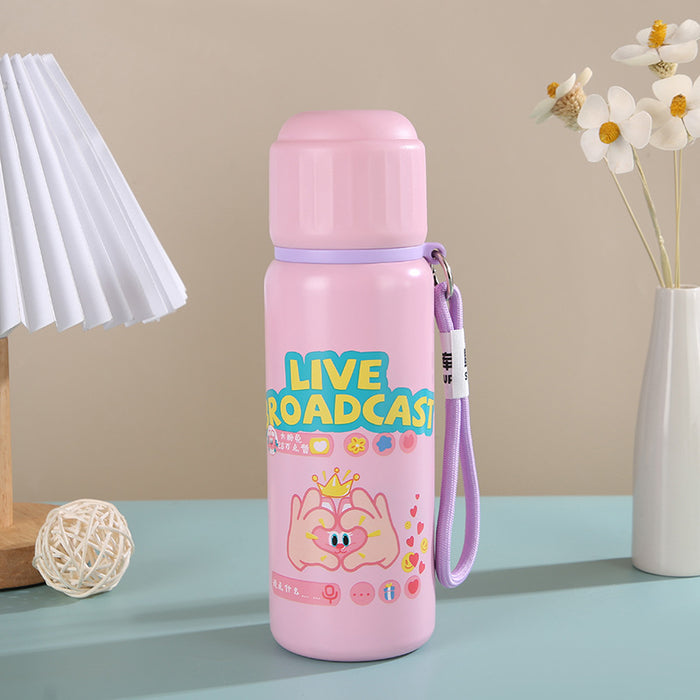 Wholesale Stainless Steel Thermos Cup Toast Rabbit Cute Graffiti Double Drink Cup  with Lanyard Children' s Water Cup