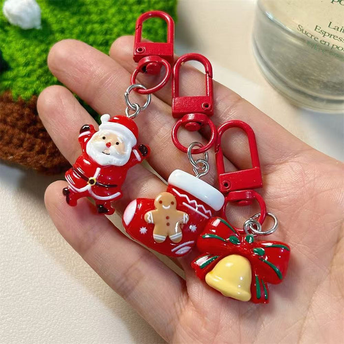 Wholesale Resin Cartoon Christmas Keychain Cute Reindeer Santa Snowman Bag Charm Boutique Gift