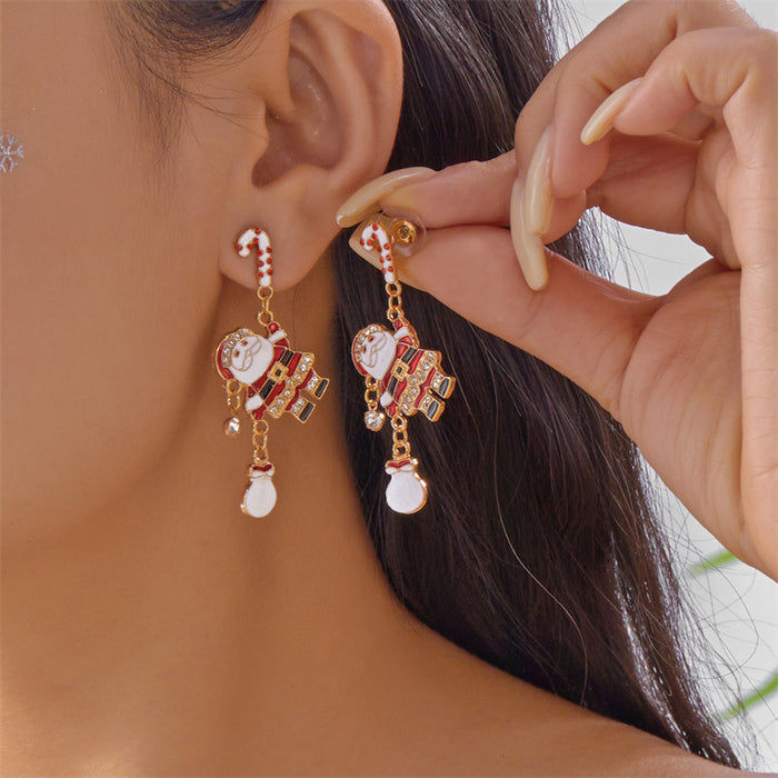Wholesale Christmas Snowman Snowflake Earrings Red Beaded Design Holiday Fashion Accessory