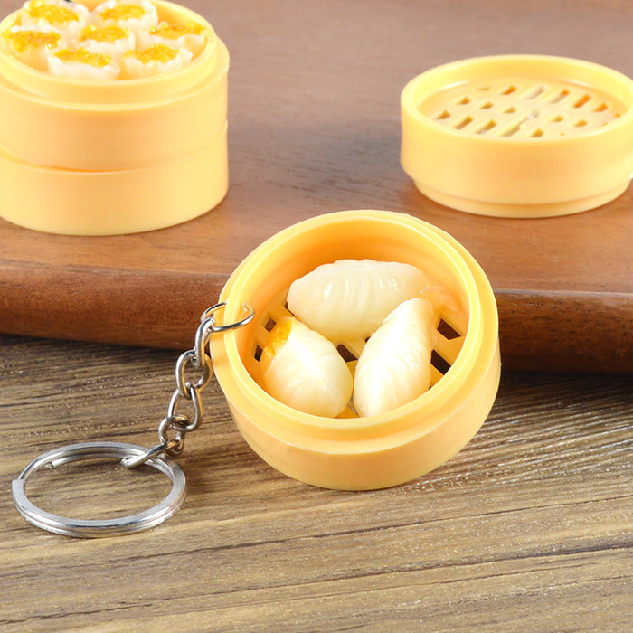 Wholesale Stylish Dim Sum Steamer Basket Keychain PVC Food Charm Car Key Accessory Gift MOQ≥3