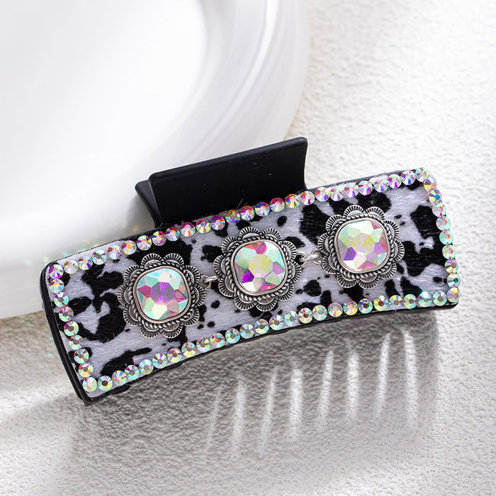 Wholesale Bohemian turquoise grab clip high-end female retro leopard print sequined leather ethnic style back of the head shark clip