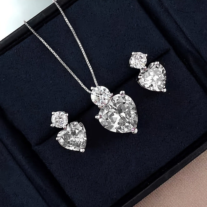 Wholesale Pink diamond heart-shaped necklace and earrings jewelry set