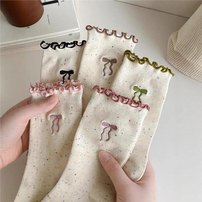 Wholesale Socks Embroidered Bow Middle Socks Fashionable Stacking Socks