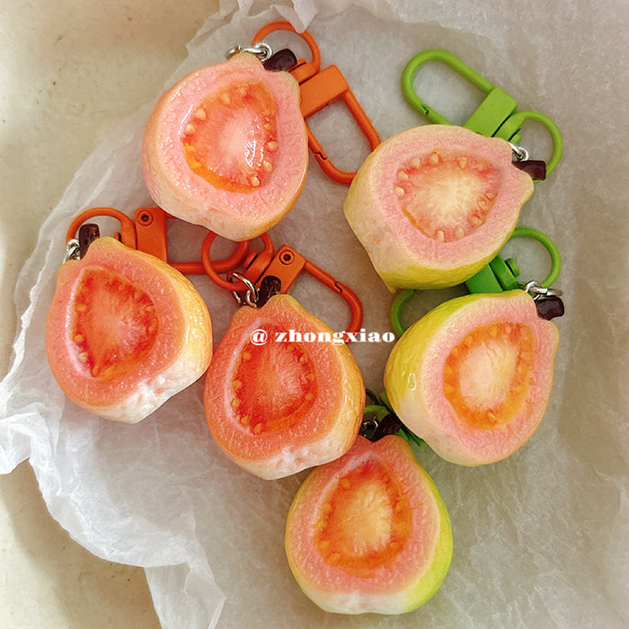 Wholesale Pastoral Half Cut Guava Resin Keychain Pendant Stylish Bag Charm Gift