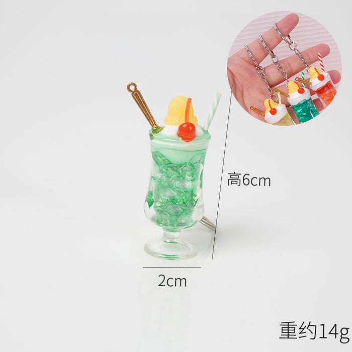 Wholesale Trendy ABS Simulated Fruit Tea Ice Cup Keychain Pendant Decorative Bag Charm Gift MOQ≥5