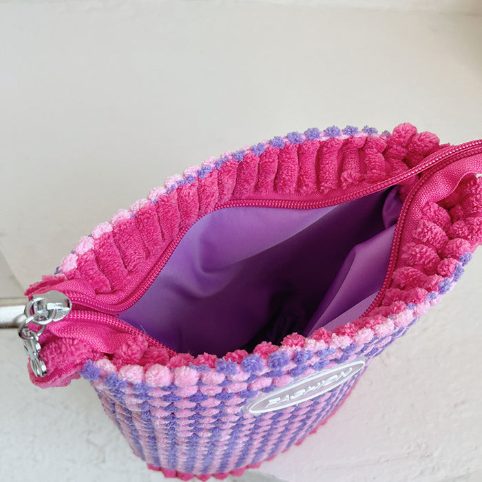 Wholesale Corduroy Children's Bag Fashion Contrast Color Casual Handheld Shoulder Bucket Bag  JDC-HB-YuanDuo006