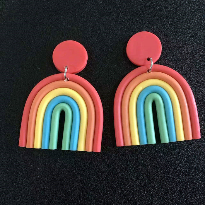 Wholesale U-shaped Rainbow Color Polymer Clay Earrings JDC-ES-TengC002