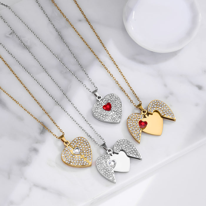 Wholesale Stainless Steel Heart Diamond Pendant Necklace Fashion Jewelry Accessory Boutique Resale
