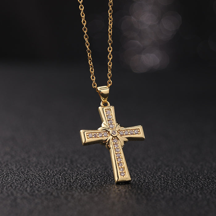 Wholesale Copper Inlaid Zircon Cross Pendant Necklace JDC-NE-ShangY035