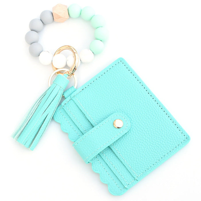 Wholesale Colorful Silicone Beads PU Tassel Coin Purse Wrist Keychain JDC-KC-Maol014