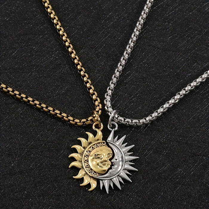 Wholesale Asymmetrical Sun and Moon Necklace Titanium Steel