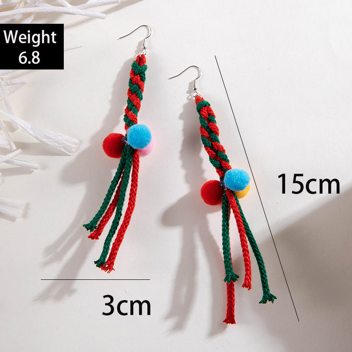 Wholesale Christmas Colorful Woven Pompom Flocked Drop Earrings Women Jewelry Accessory MOQ≥2