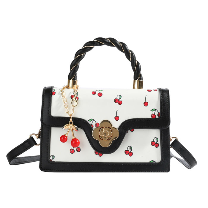 Wholesale Cherry-Print Twisted-Handle Small Square Crossbody Bag