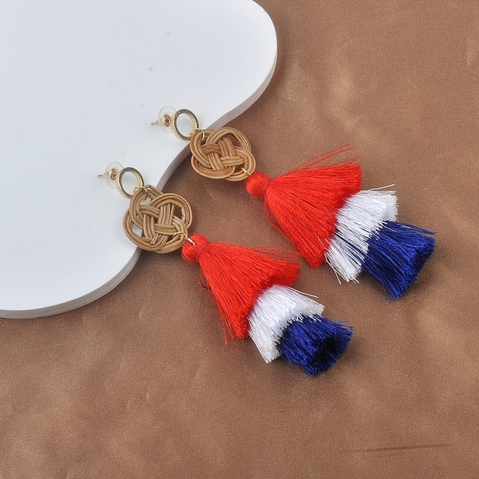 Wholesale American Independence Day Exaggerated Tassel Earrings JDC-ES-XLL003