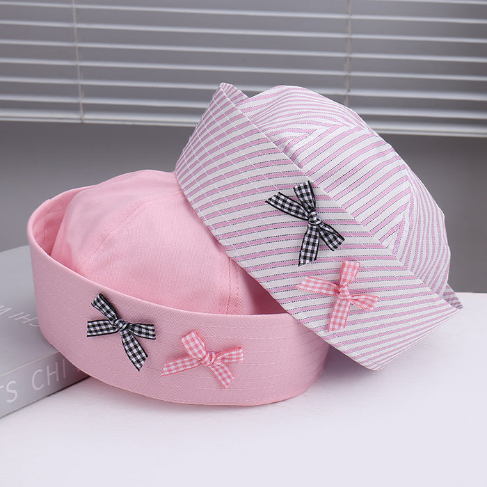 Wholesale Striped bow sailor hat is lightweight, breathable, niche, and comfortable with flip over eaves