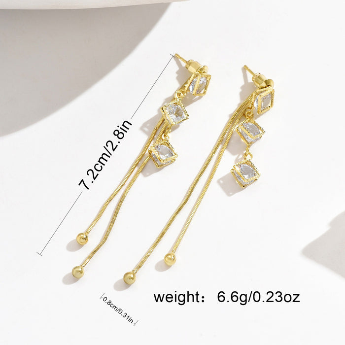 Wholesale Stylish temperament, geometric long tassel earrings, versatile earrings, light luxury earrings