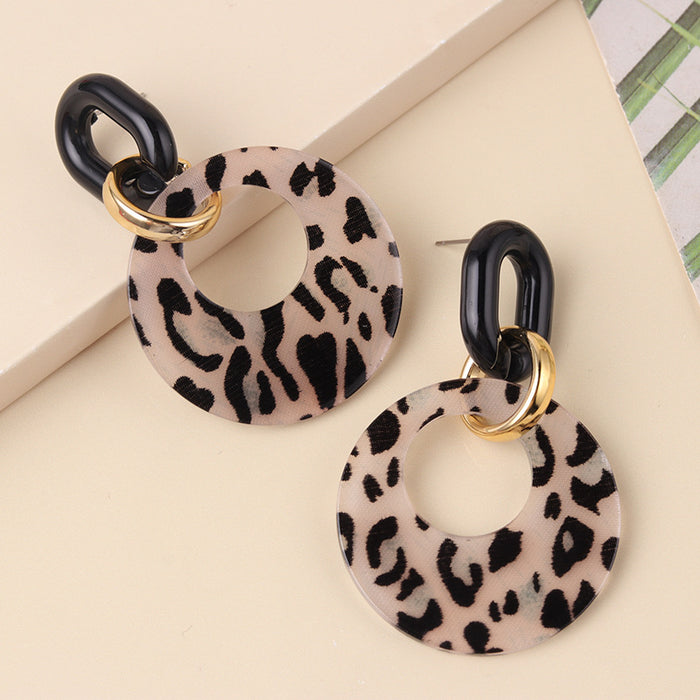 Wholesale Retro hollow colored circular acrylic earrings with personalized leopard print earrings and ear accessories
