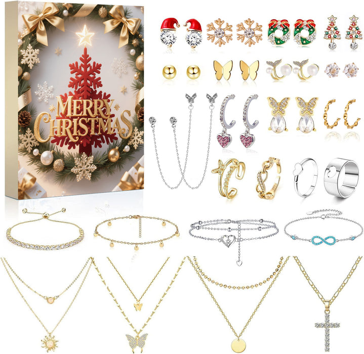 Wholesale Christmas DIY Bracelet Blind Box Gold 31 Grid Advent Calendar Jewelry Accessory Gift