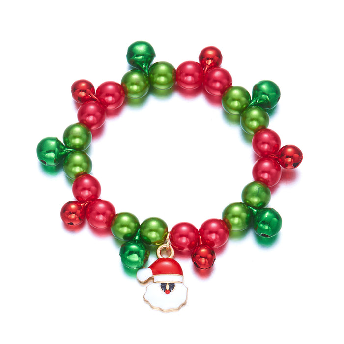 Wholesale Christmas Beaded Bracelet Tree Elk Pendant Zinc Alloy Elastic Jewelry Accessory for Party