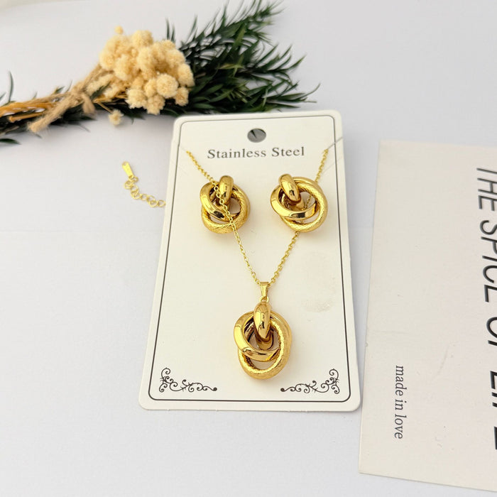 Wholesale Gold Plated Stainless Steel Geometric Necklace and Earring Set