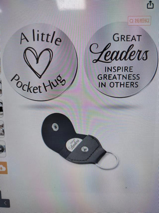 Wholesale Round leather keychain with stainless steel double-sided engraved lettering and heart shaped circular leather keychain