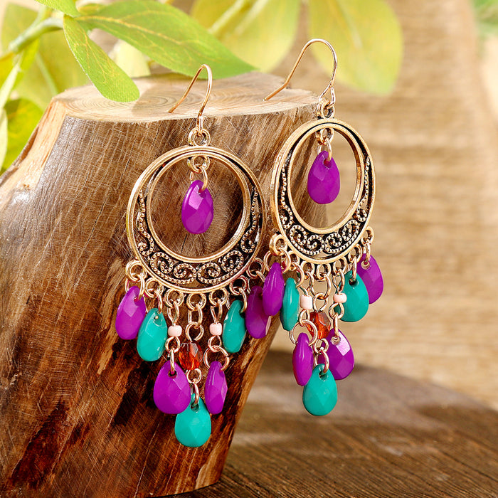 Wholesale Bohemian Tassel Geometric Drop Earrings Electroplated Zinc Alloy Jewelry Accessory MOQ≥2