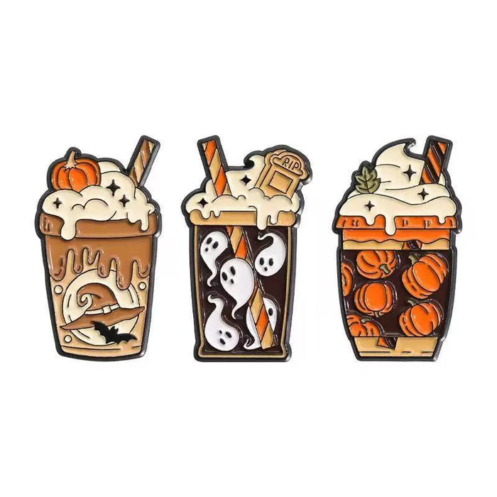 Wholesale  Zinc Alloy Cartoon Brooch Pin Pumpkin Skull Baked Enamel Badge MOQ≥2