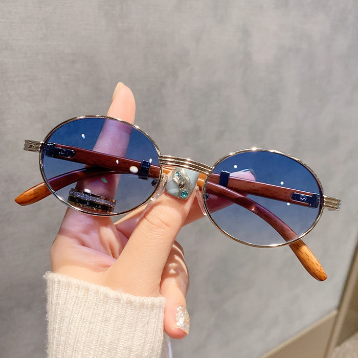 Wholesale  vintage imitation wood grain sunglasses men's oval sunglasses women's trendy  UV protection sunglasses