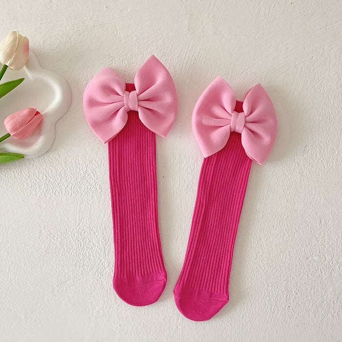 Wholesale Bow Lace Cotton Socks Candy-colored  Mid-length Socks Cute Children' s Calf Piled Socks