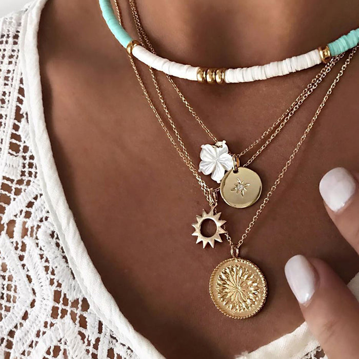 Wholesale Zinc Alloy Layered Necklace with nut Tree Starfish Flower Pendant
