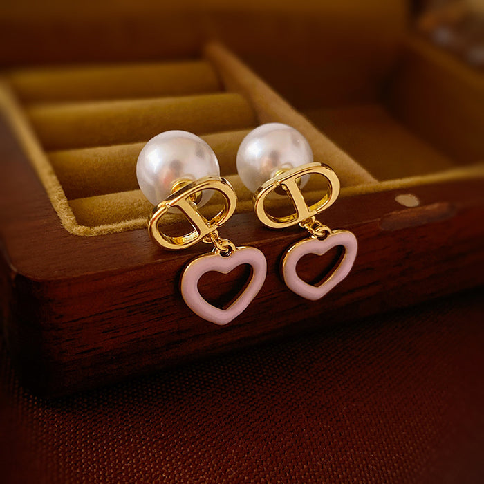 Wholesale Silver needle zircon round artificial pearl earrings high-end luxury retro earrings unique French design earrings