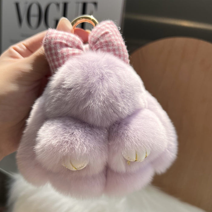Wholesale Cute Otter Rabbit Hair Bow Car Keychain Pendant Plush Doll Book Bag Pendant