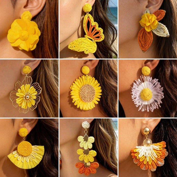 Wholesale Raffia Flower Earrings Summer Beach Style Fashion Accessory MOQ≥2