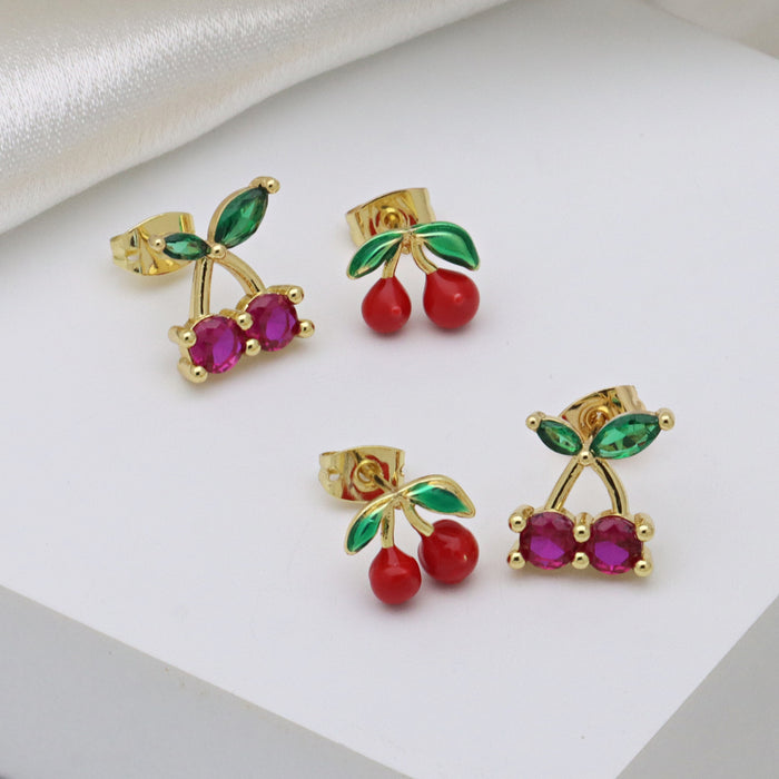 Wholesale Fruit style cherry color drop Shantou ear clip earrings female personality simple fashion earrings