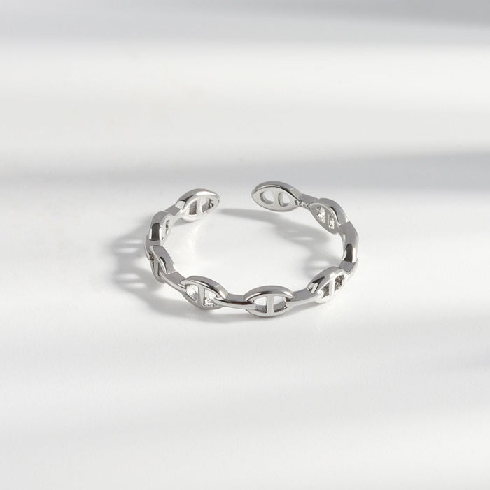 Wholesale Modern Geometric Chain Hollow Open Ring For Women White Gold Finish Adjustable Fashion Accessory