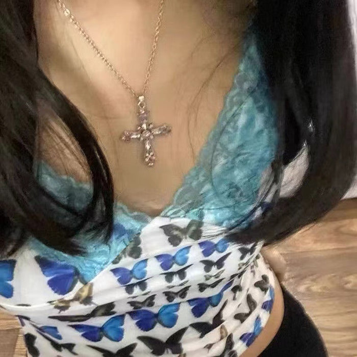 Wholesale Cross Necklace Diamond Gothic Clavicle Chain