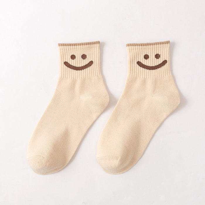 Wholesale of 10pcs Solid Color Cute Smiling Women's Mid Length Socks JDC-SK-Miqi006