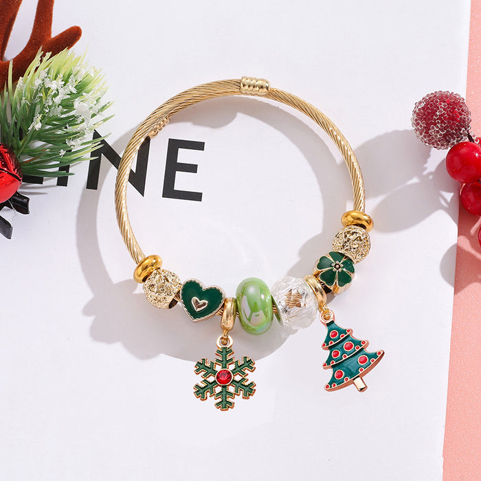 Wholesale Stainless Steel Christmas Bracelet Adjustable with Tree Elk Snowflake Pendants MOQ≥2