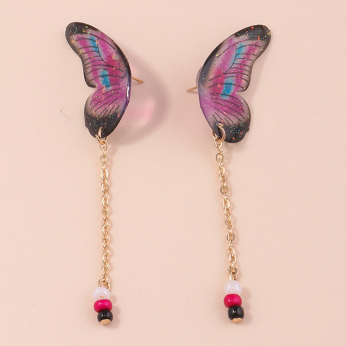 Wholesale Earrings Resin Butterfly Wings Tassel Rice Beads JDC-ES-yseng006